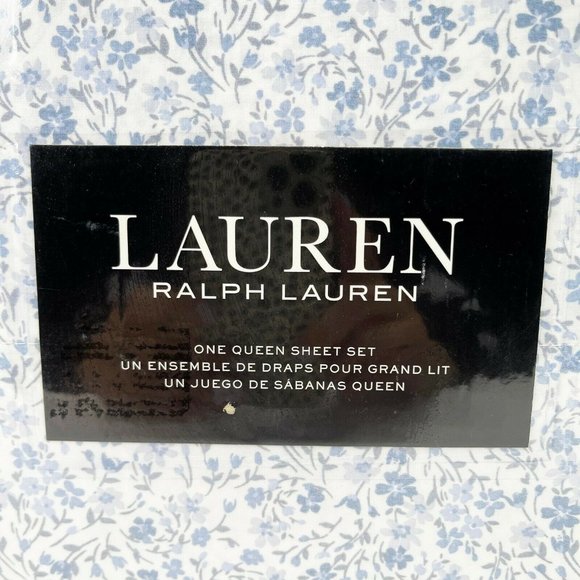 RALPH LAUREN Blue Floral Queen 4pc Sheet Set - Picture 2 of 5
